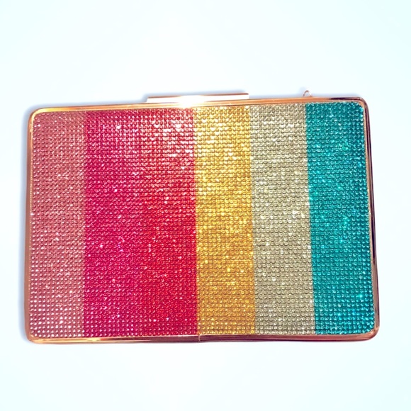Rainbow sequin square edge clutch crossbody purse - Picture 7 of 11